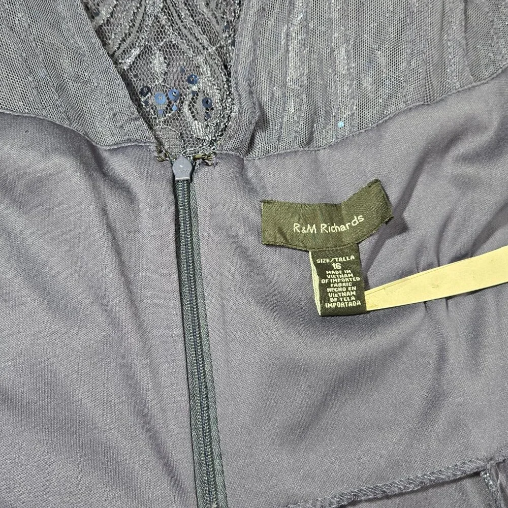 R & M Richards Mother Of The Bride BLUE Sequined Lace Sheer Formal Dress Size 16 - Picture 11 of 17